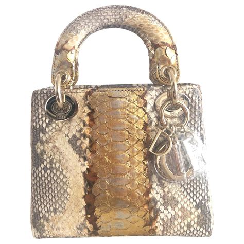 Lady Dior Mini Python Quilted Gold GHW 